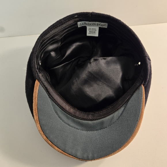 Vintage London Fog Black Newsboy Cap / Cabbie Hat Wool Blend Size Med Made USA - Picture 4 of 6
